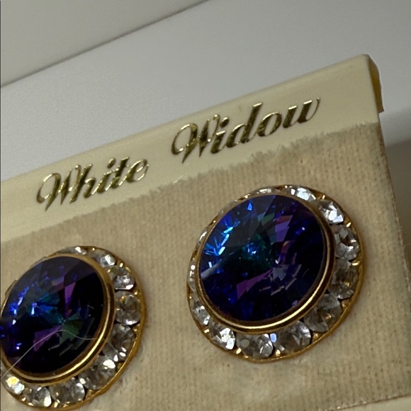 Vintage Rivoli Austrian Crystal Purple and Gold tone large Stud Earrings repair - Picture 6 of 10